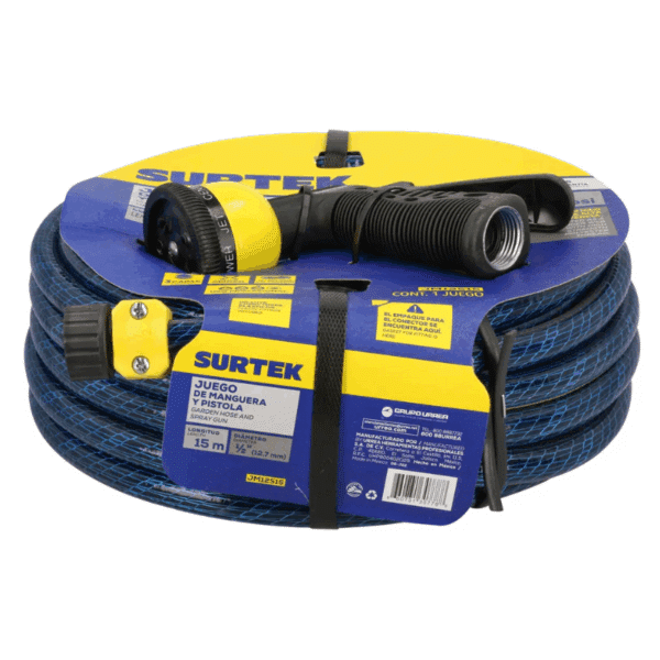 Manguera para Jardín Tejido Spider 3 Capas 1/2" 15 Metros con Pistola de Riego 130340 Surtek JM12S15