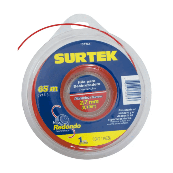 Hilo Redondo para Desbrozadora Rojo 2.7mm x 65m Surtek 130265