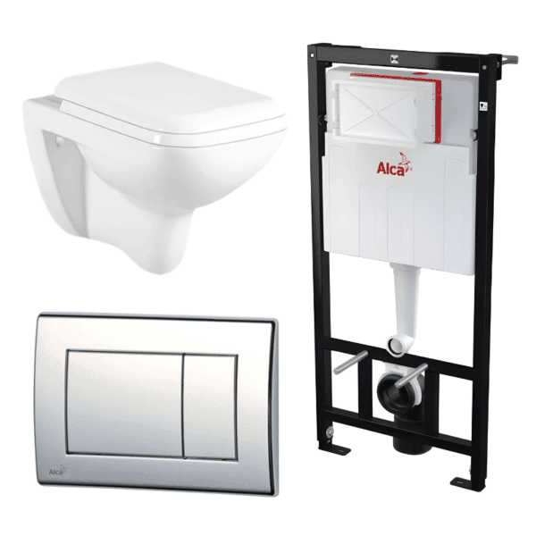 Kit Tanque Oculto A101, Taza Suspendida WC-014 y Pulsador M271 Tecnobath-Alcaplast PWCS13-SADRO