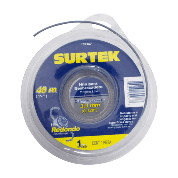 Hilo Redondo para Desbrozadora Gris 3.3mm x 48m Surtek 130267
