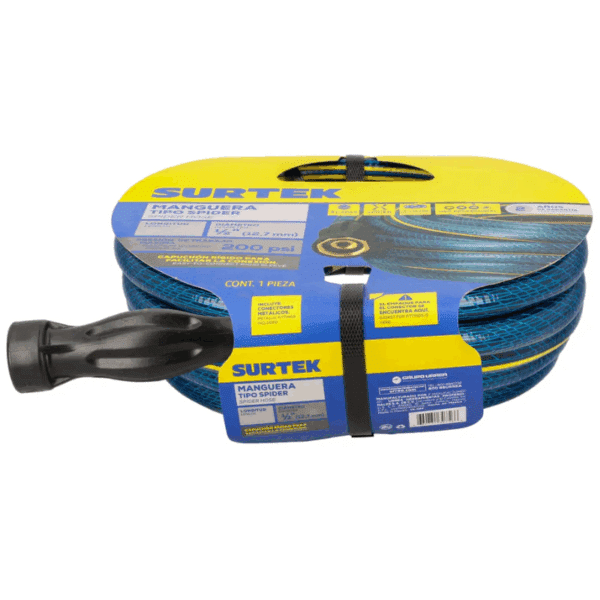 Manguera para Jardín Tejido Spider 1/2" 3 Capas 25 Metros con Conectores Metálicos Surtek M12S25