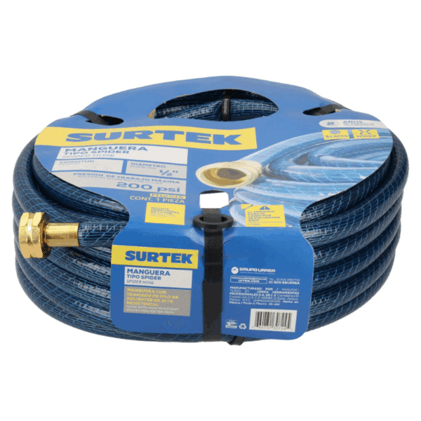 Manguera para Jardín Tejido Spider 1/2" 3 Capas 20 Metros con Conectores Metálicos Surtek M12S20