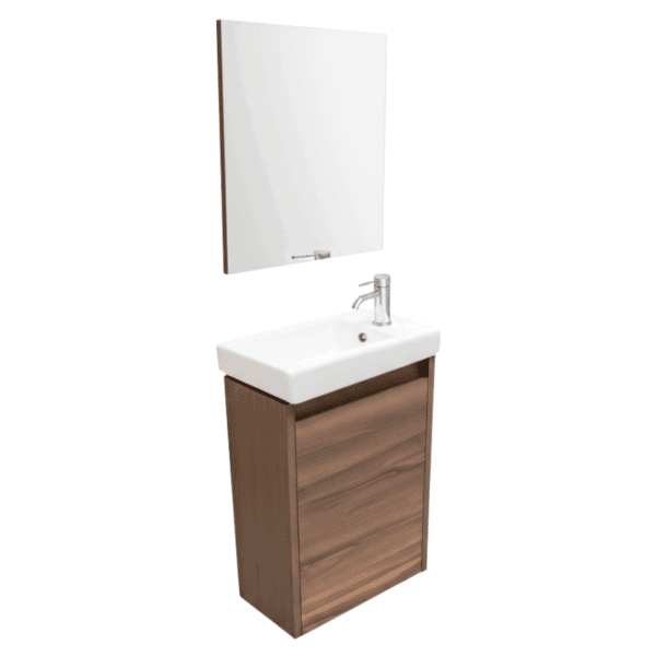 Gabinete Spot Plus 40X60cm Nogal Terracota con Monomando y Espejo 38x48cm Esbaño 92444