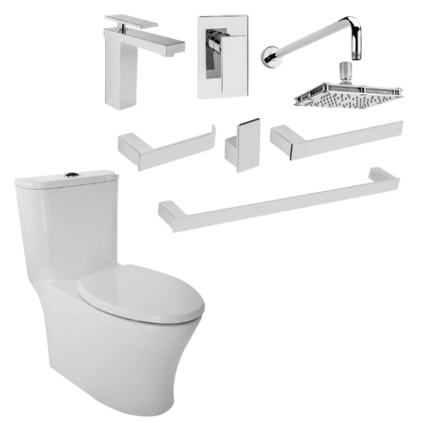Paquete Máxima Rivoli Monomandos + Regadera + Accesorios y WC One Piece Helvex MAXIMA-RIVOLI P