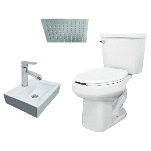 Paquete de WC Alargado + Lavabo + Monomando + Regadera + Accesorios de Instalación Ekon Elite II-R 62827